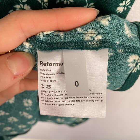 Reformation Sarah Mini Dress in Chive Green Floral Print 0 - Picture 6 of 8